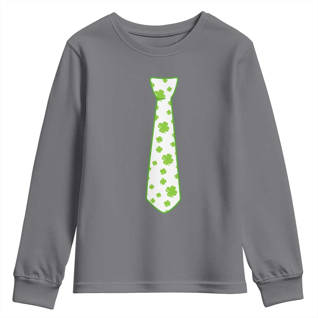 Shamrocks Tie Youth Sweatshirt Kids St Patricks Day Costume Party Humor TS10 Charcoal Print Your Wear