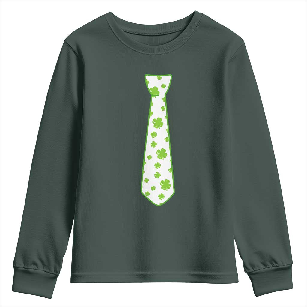 Shamrocks Tie Youth Sweatshirt Kids St Patricks Day Costume Party Humor TS10 Dark Forest Green Print Your Wear