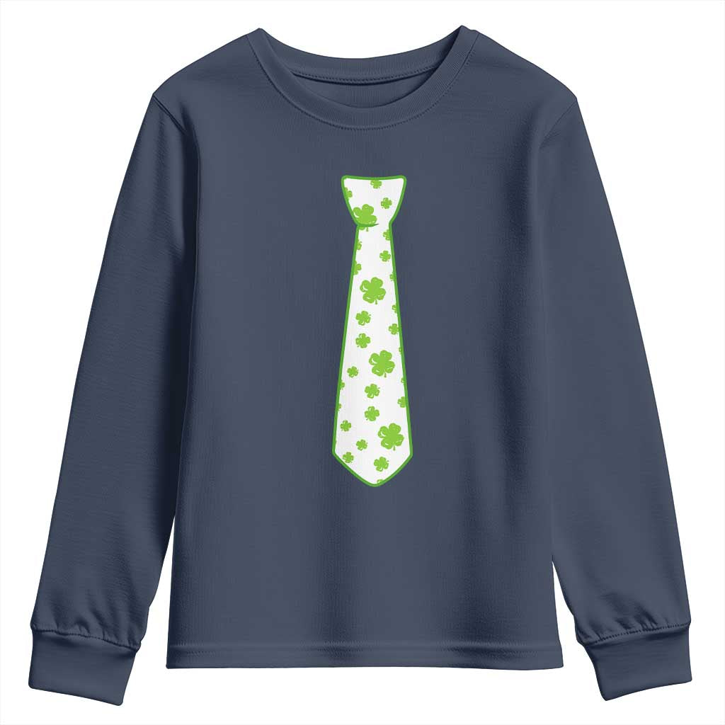 Shamrocks Tie Youth Sweatshirt Kids St Patricks Day Costume Party Humor TS10 Navy Print Your Wear