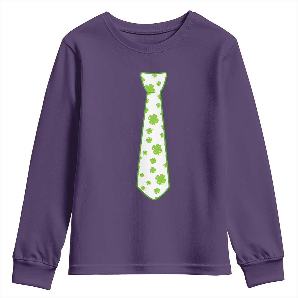 Shamrocks Tie Youth Sweatshirt Kids St Patricks Day Costume Party Humor TS10 Purple Print Your Wear