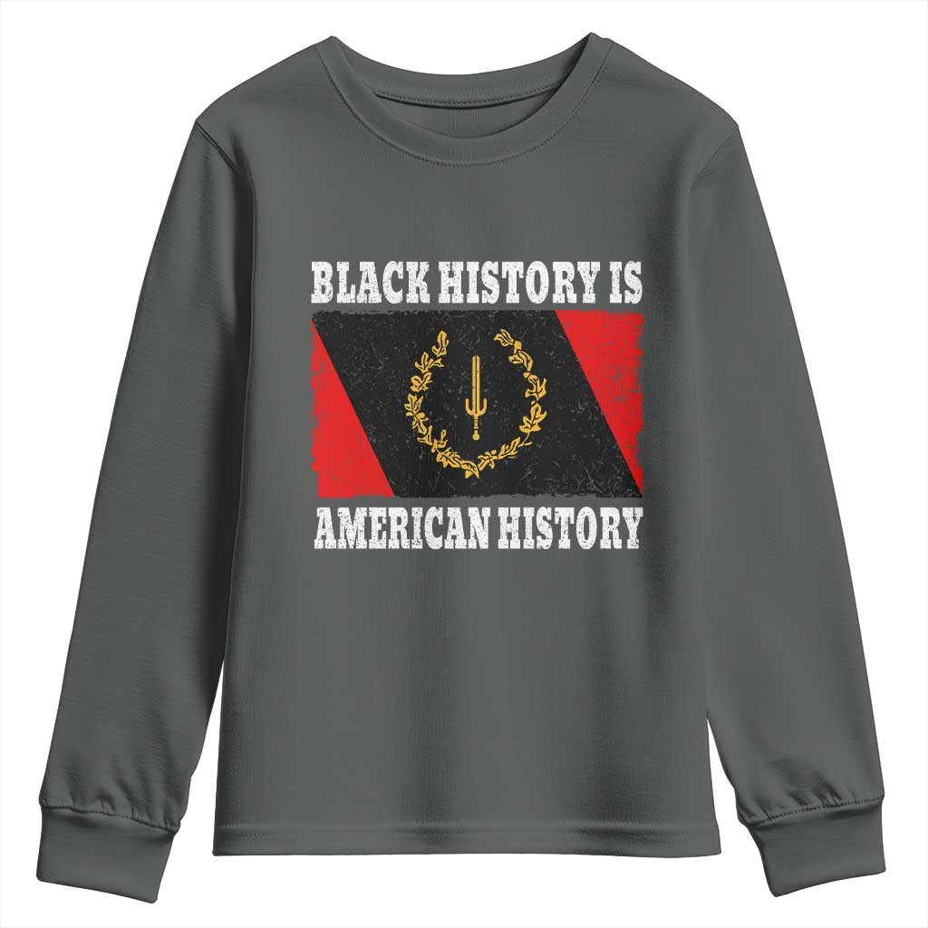 Black History Is American History Youth Sweatshirt Afro African Black American Heritage Flag TS10 Dark Heather Print Your Wear