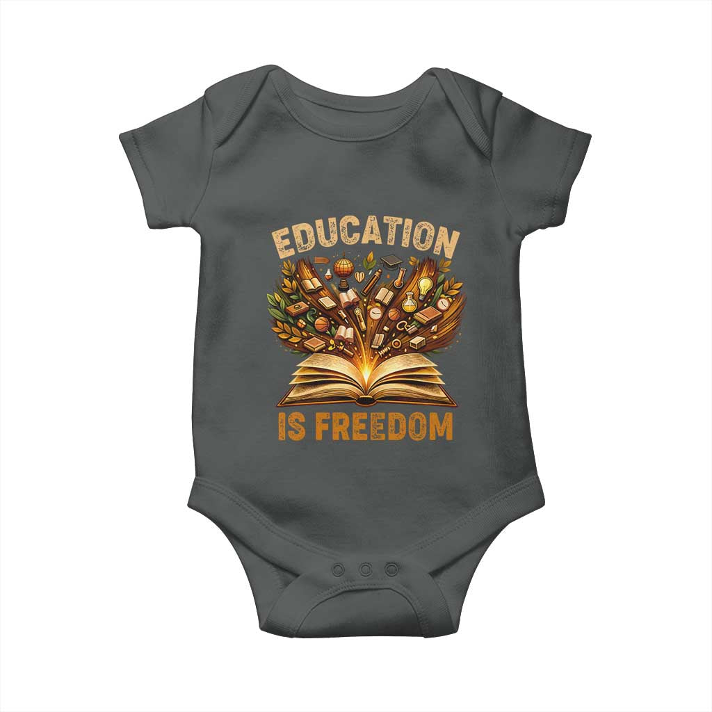 Black History Education Is Freedom Baby Onesie Retro Books Afro African American Heritage TS10 Dark Heather Print Your Wear