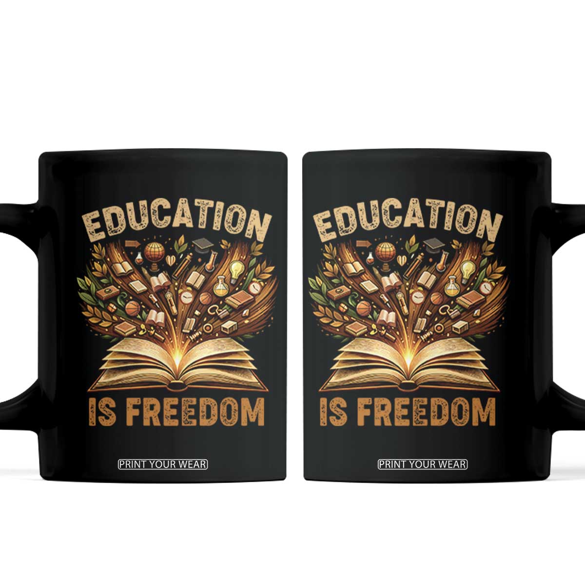 Black History Education Is Freedom Coffee Mug Retro Books Afro African American Heritage TS10 Black Print Your Wear