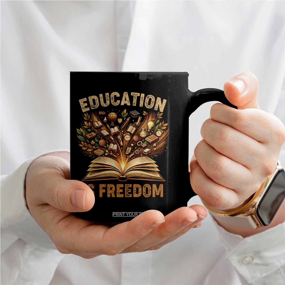 Black History Education Is Freedom Coffee Mug Retro Books Afro African American Heritage TS10 Print Your Wear