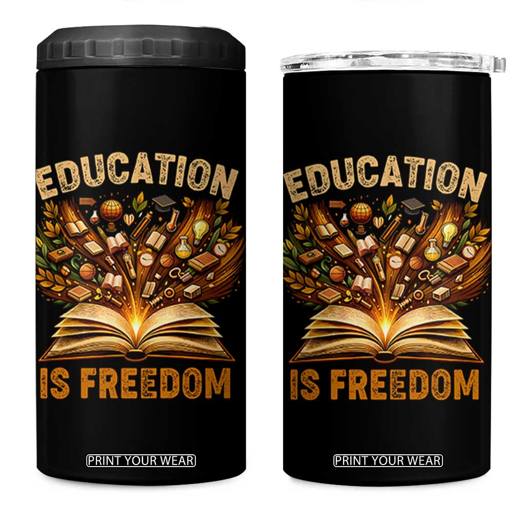 Black History Education Is Freedom 4 in 1 Can Cooler Tumbler Retro Books Afro African American Heritage TS10 One Size: 16 oz Black Print Your Wear