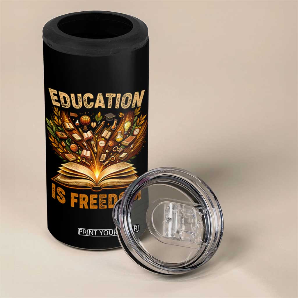 Black History Education Is Freedom 4 in 1 Can Cooler Tumbler Retro Books Afro African American Heritage TS10 Print Your Wear