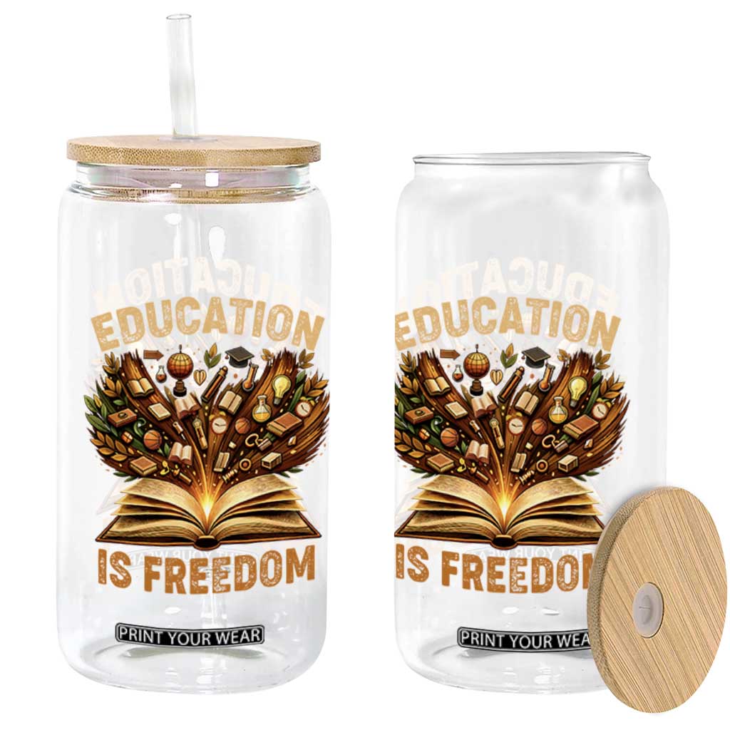 Black History Education Is Freedom Glass Can Retro Books Afro African American Heritage TS10 Print Your Wear