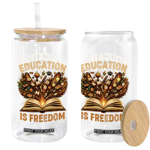 Black History Education Is Freedom Glass Can Retro Books Afro African American Heritage TS10 Print Your Wear