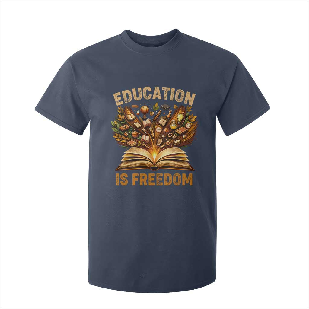 Black History Education Is Freedom T Shirt For Kid Retro Books Afro African American Heritage TS10 Navy Print Your Wear