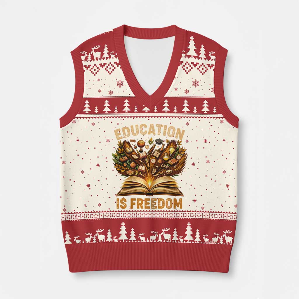 Black History Education Is Freedom V-Neck Knit Sweater Vest Retro Books Afro African American Heritage TS10 Beige Red Print Your Wear