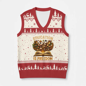 Black History Education Is Freedom V-Neck Knit Sweater Vest Retro Books Afro African American Heritage TS10 Beige Red Print Your Wear