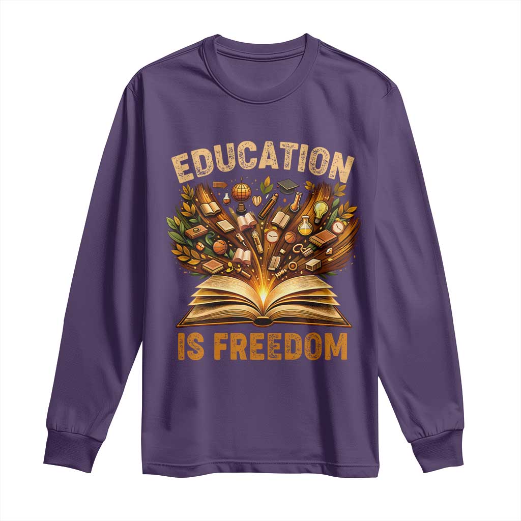 Black History Education Is Freedom Long Sleeve Shirt Retro Books Afro African American Heritage TS10 Purple Print Your Wear