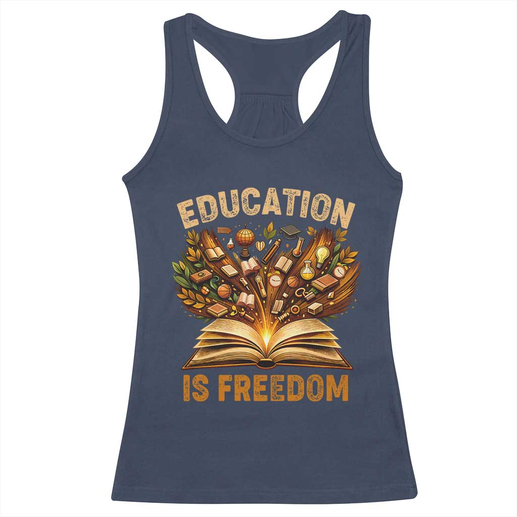 Black History Education Is Freedom Racerback Tank Top Retro Books Afro African American Heritage TS10 Navy Print Your Wear