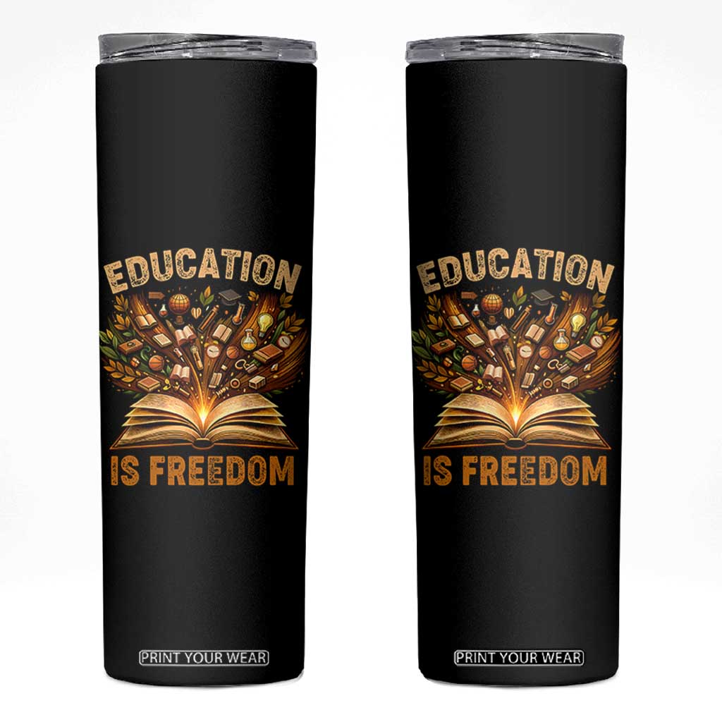 Black History Education Is Freedom Skinny Tumbler Retro Books Afro African American Heritage TS10 Black Print Your Wear