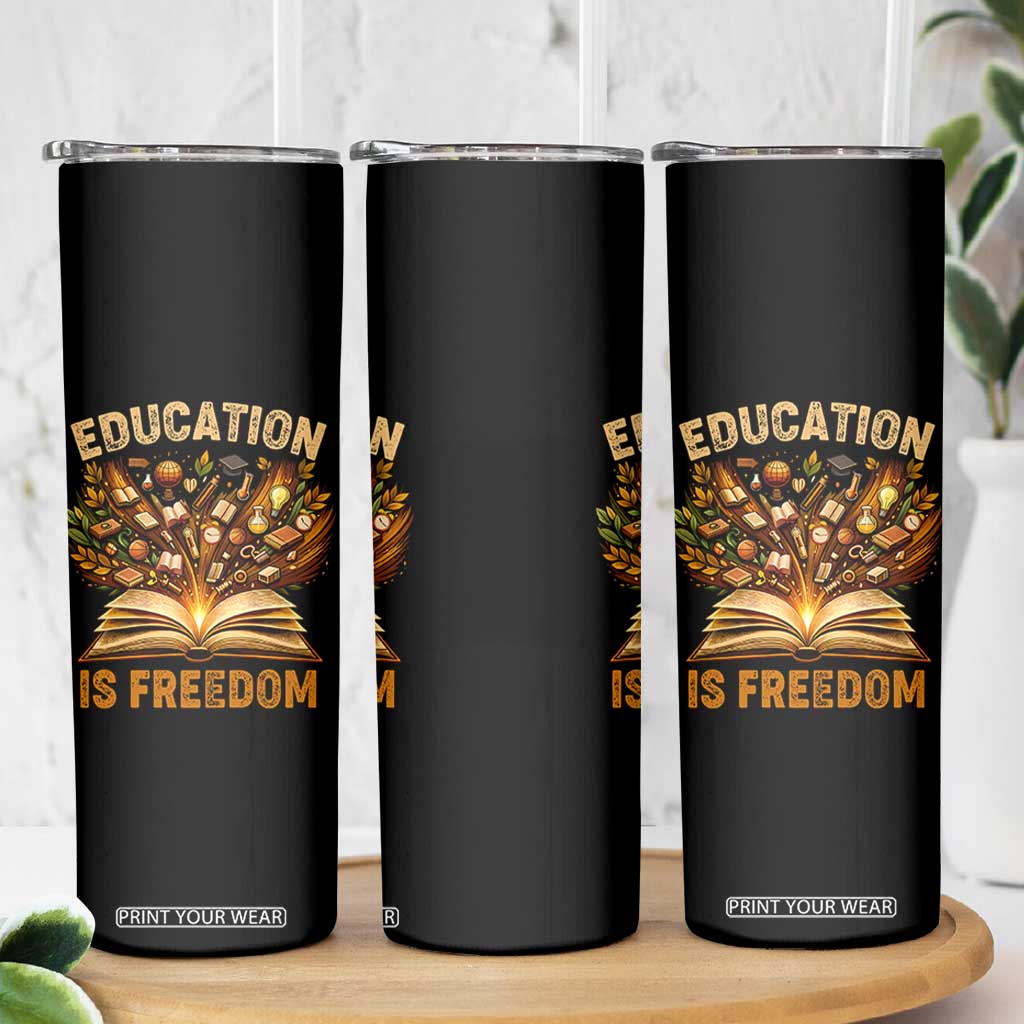 Black History Education Is Freedom Skinny Tumbler Retro Books Afro African American Heritage TS10 Print Your Wear