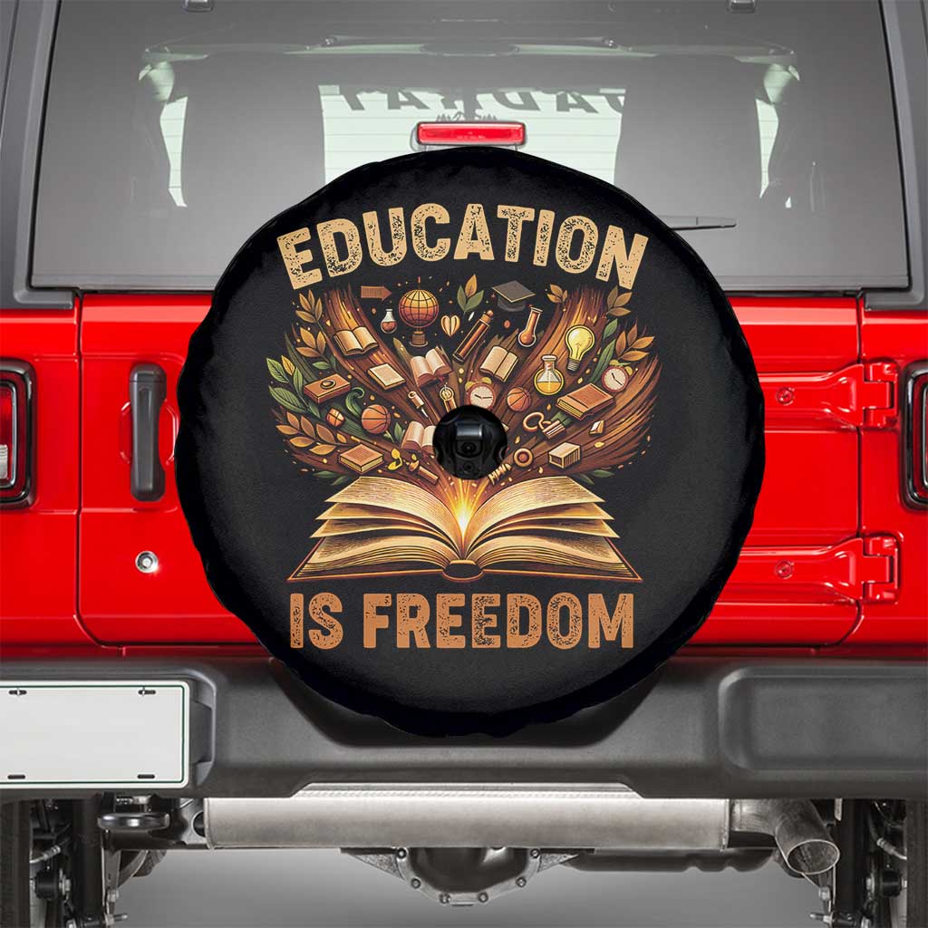 Black History Education Is Freedom Spare Tire Cover Retro Books Afro African American Heritage TS10 Black Print Your Wear
