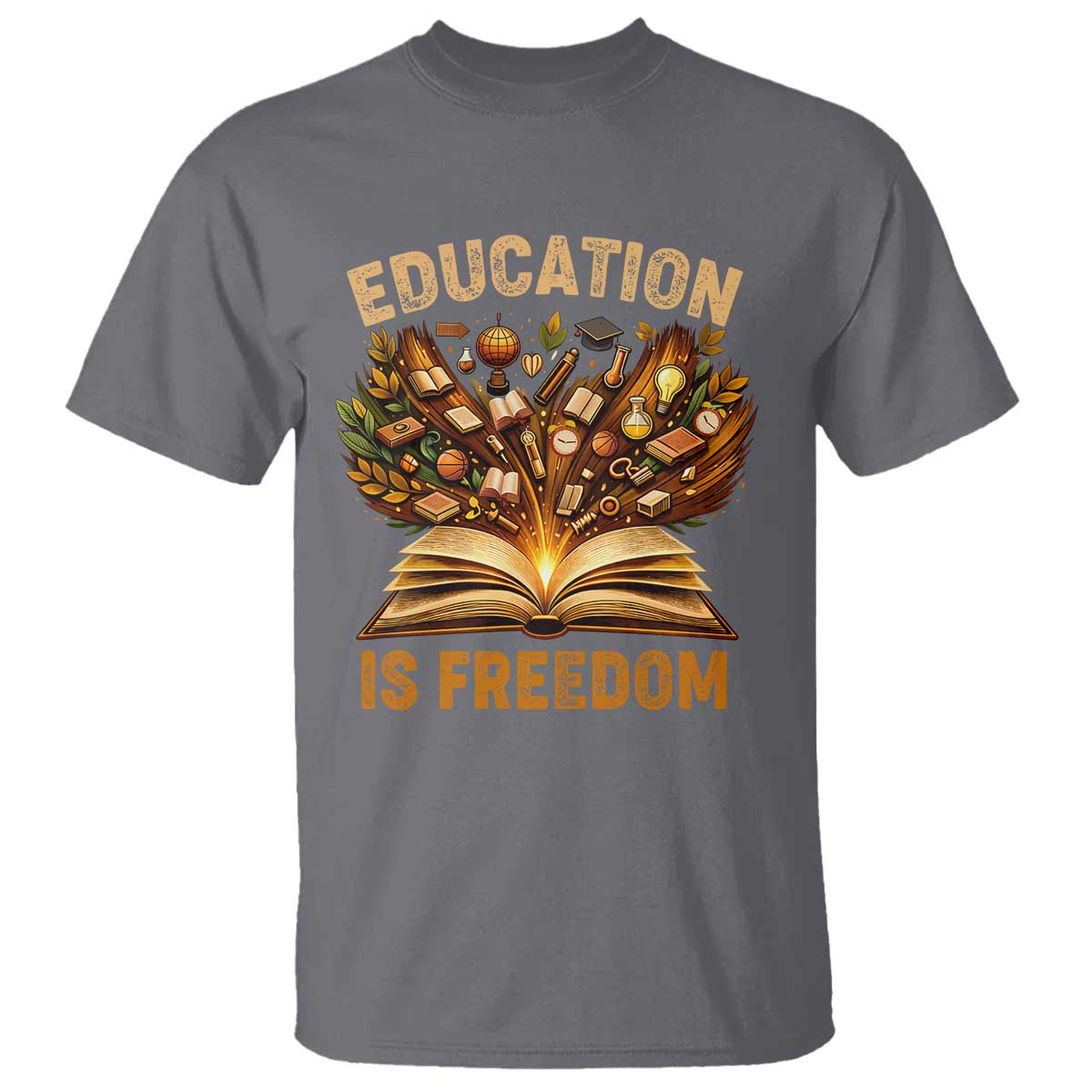 Black History Education Is Freedom T Shirt Retro Books Afro African American Heritage TS10 Charcoal Print Your Wear