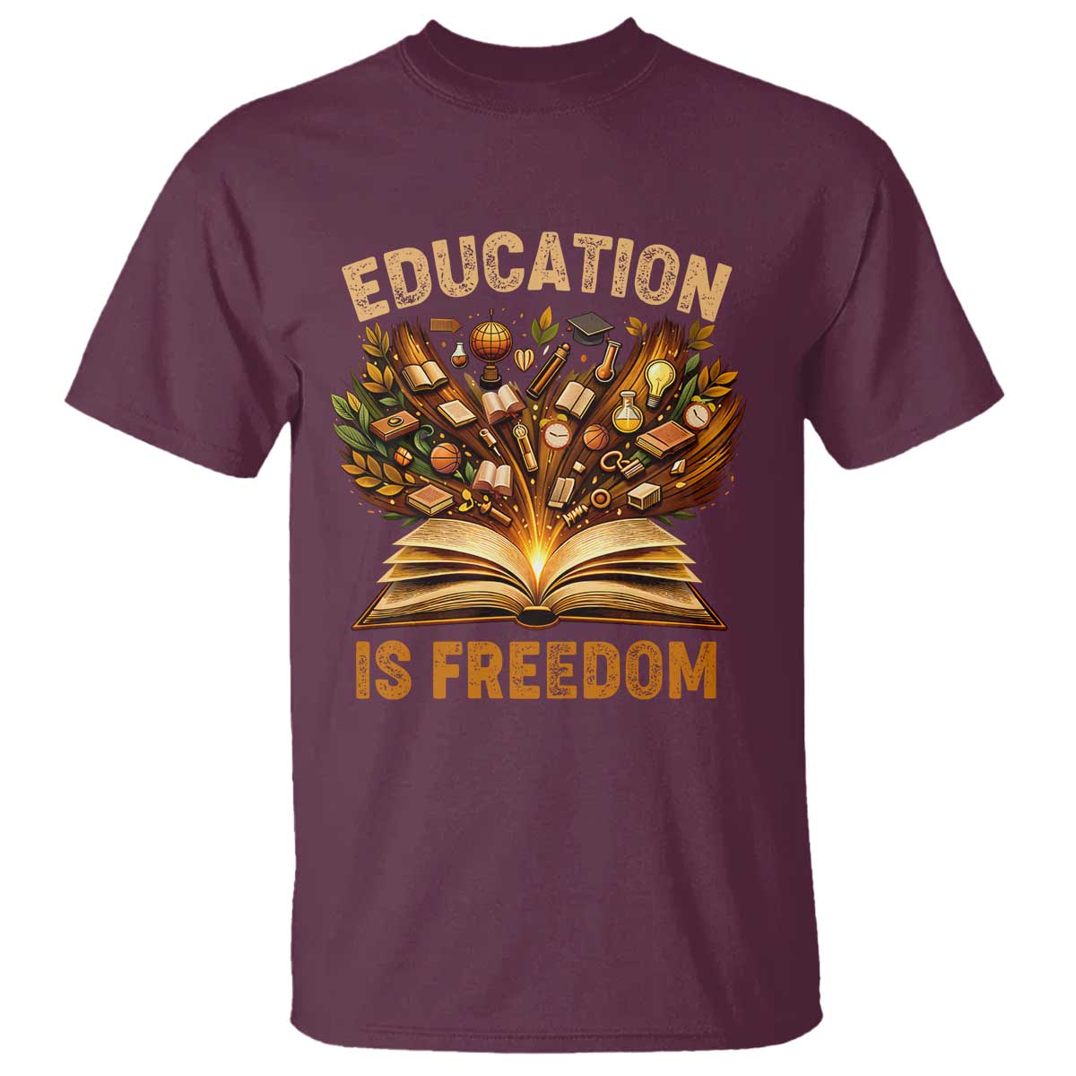 Black History Education Is Freedom T Shirt Retro Books Afro African American Heritage TS10 Maroon Print Your Wear