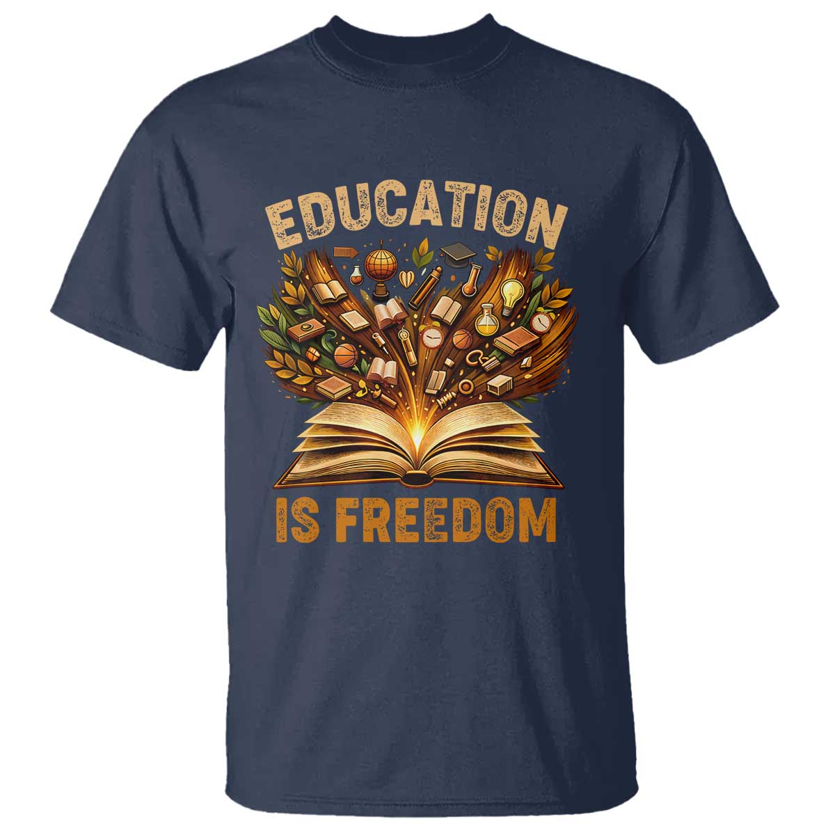 Black History Education Is Freedom T Shirt Retro Books Afro African American Heritage TS10 Navy Print Your Wear
