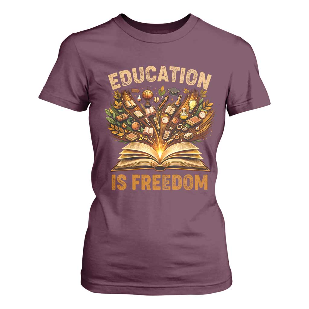 Black History Education Is Freedom T Shirt For Women Retro Books Afro African American Heritage TS10 Maroon Print Your Wear