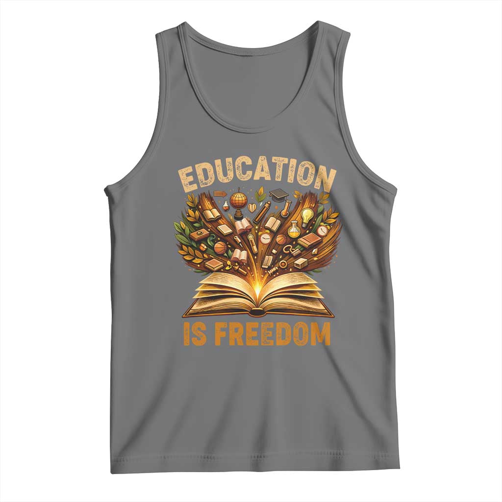 Black History Education Is Freedom Tank Top Retro Books Afro African American Heritage TS10 Black Heather Print Your Wear