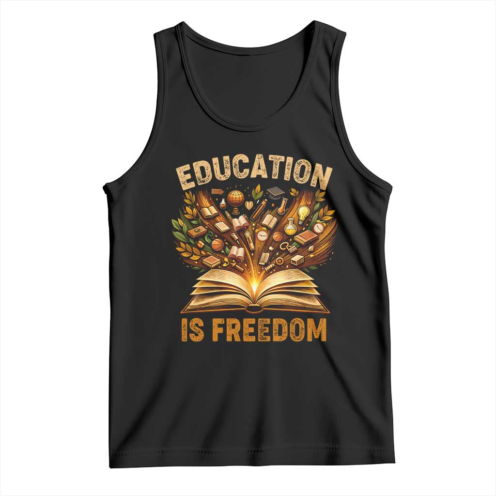 Black History Education Is Freedom Tank Top Retro Books Afro African American Heritage TS10 Black Print Your Wear