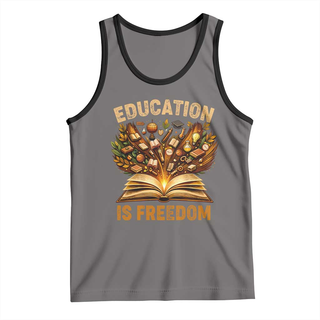 Black History Education Is Freedom Tank Top Retro Books Afro African American Heritage TS10 Deep Heather Black Print Your Wear