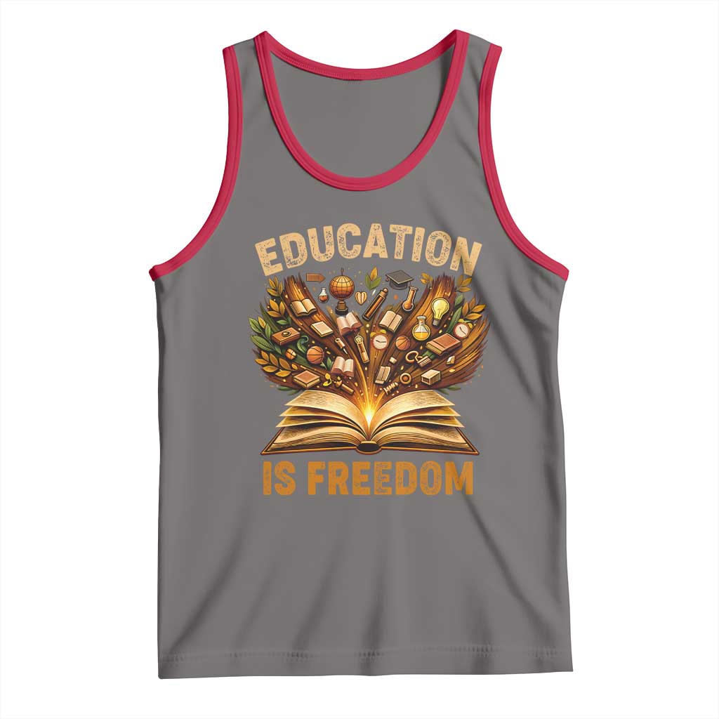 Black History Education Is Freedom Tank Top Retro Books Afro African American Heritage TS10 Deep Heather Red Print Your Wear