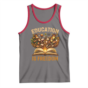 Black History Education Is Freedom Tank Top Retro Books Afro African American Heritage TS10 Deep Heather Red Print Your Wear