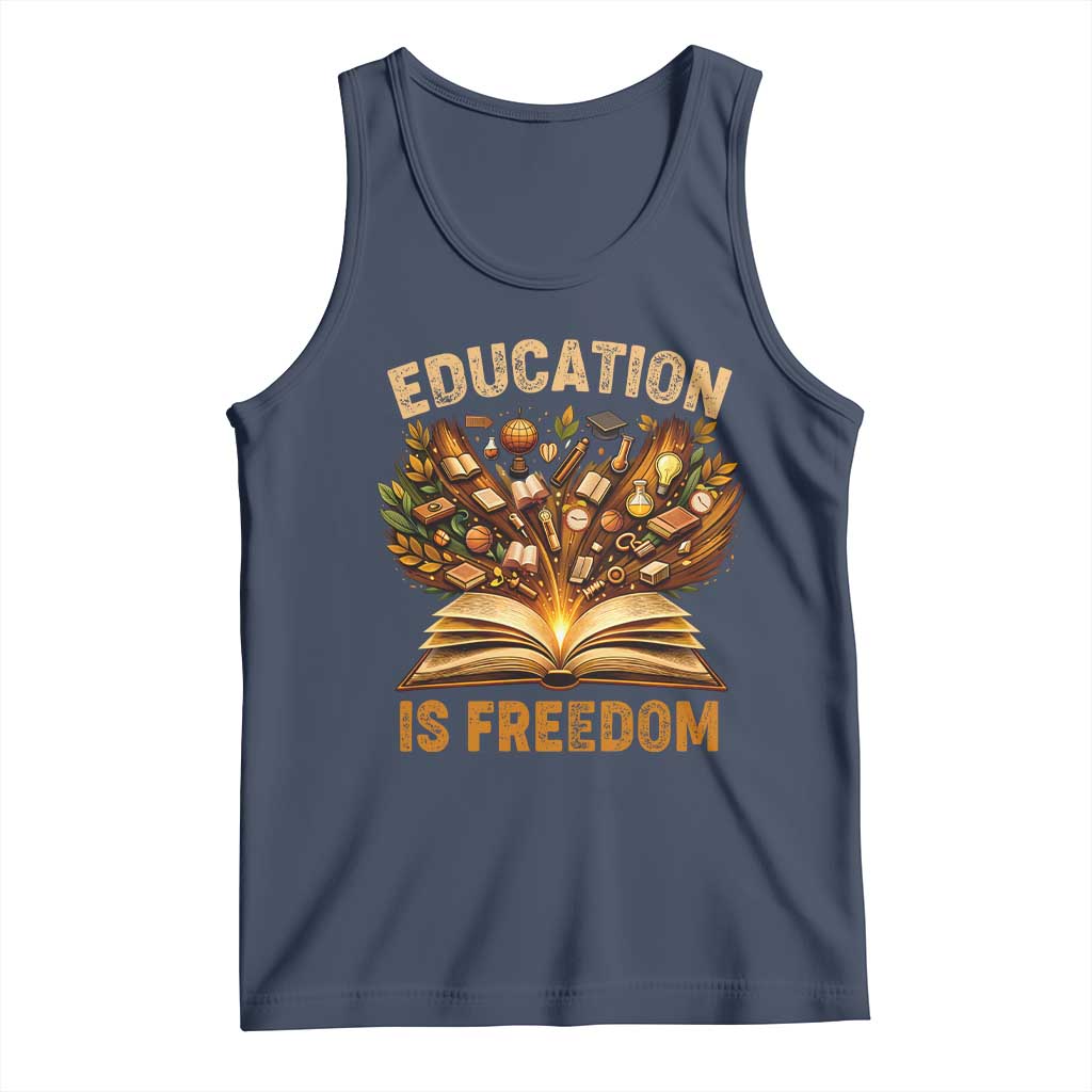 Black History Education Is Freedom Tank Top Retro Books Afro African American Heritage TS10 Navy Print Your Wear