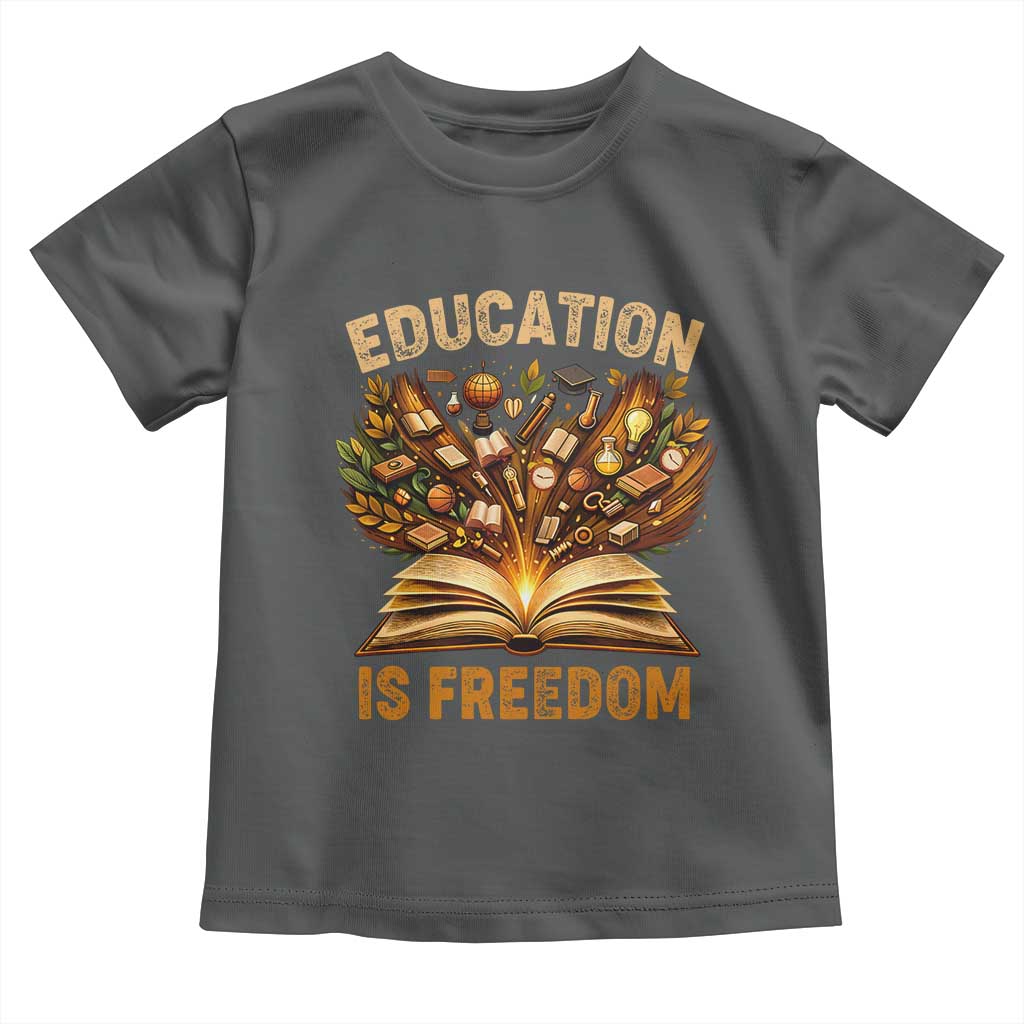 Black History Education Is Freedom Toddler T Shirt Retro Books Afro African American Heritage TS10 Dark Heather Print Your Wear