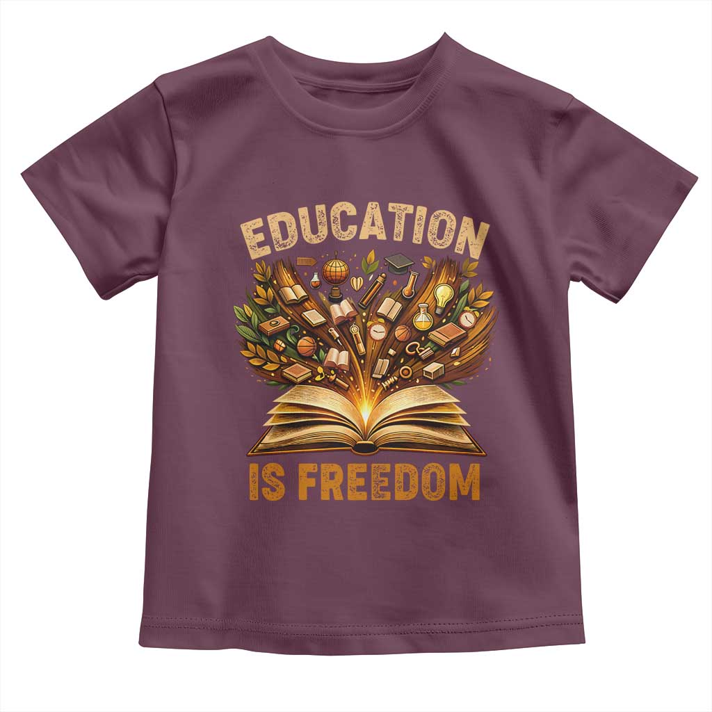 Black History Education Is Freedom Toddler T Shirt Retro Books Afro African American Heritage TS10 Maroon Print Your Wear