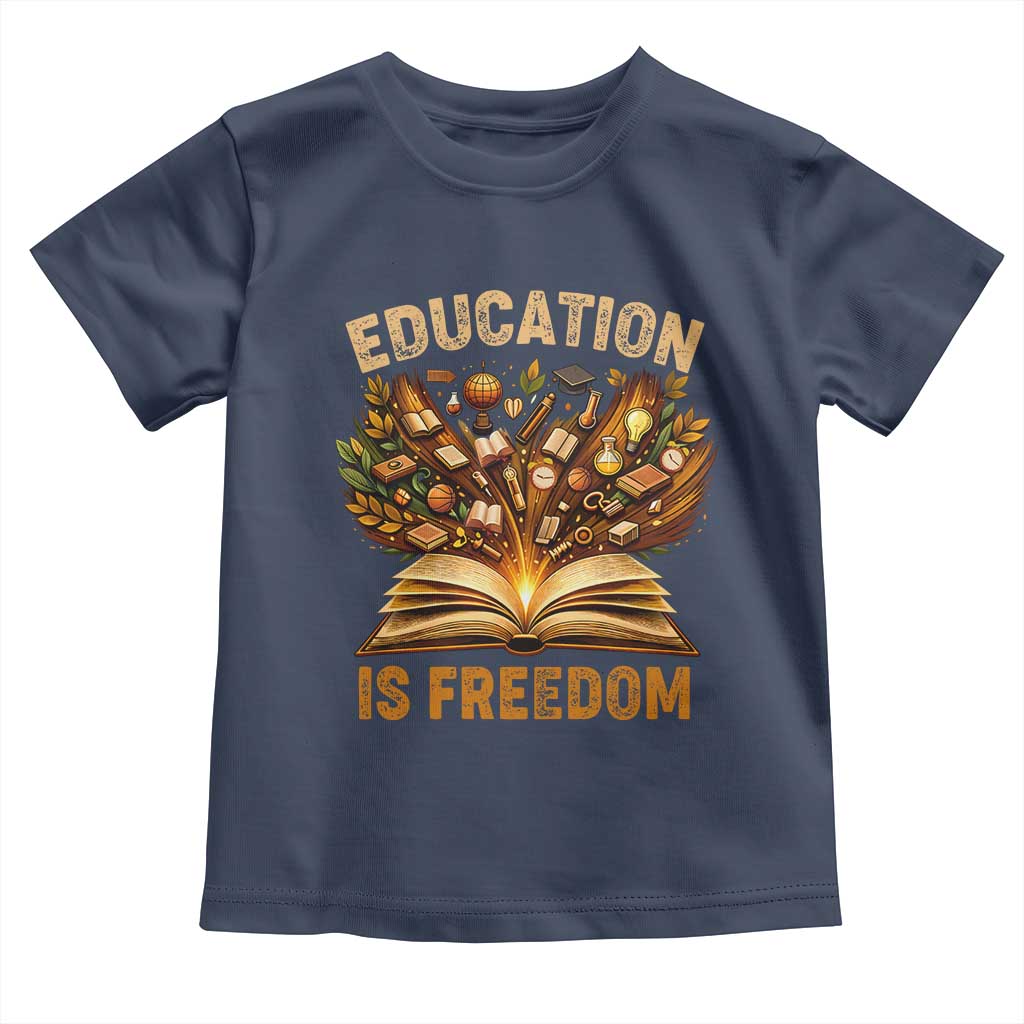 Black History Education Is Freedom Toddler T Shirt Retro Books Afro African American Heritage TS10 Navy Print Your Wear