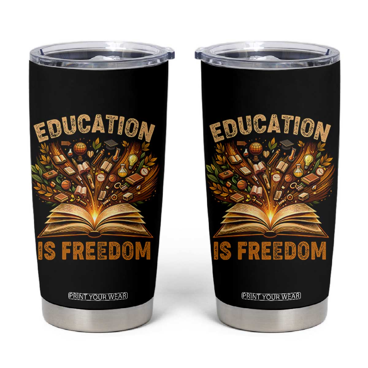 Black History Education Is Freedom Tumbler Cup Retro Books Afro African American Heritage TS10 Black Print Your Wear