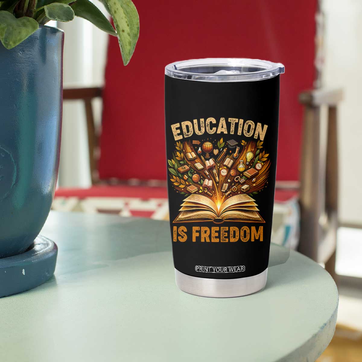 Black History Education Is Freedom Tumbler Cup Retro Books Afro African American Heritage TS10 Print Your Wear