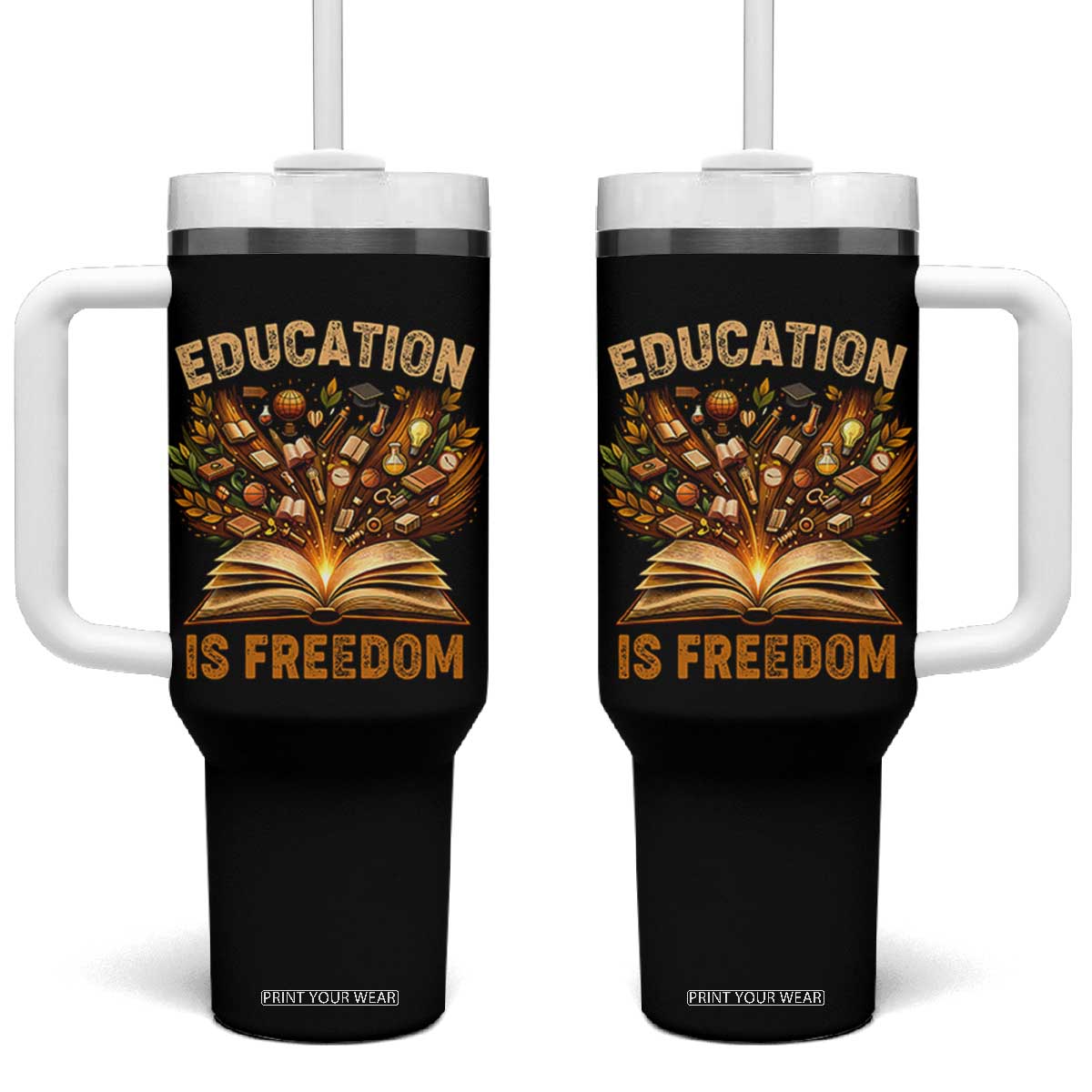 Black History Education Is Freedom Tumbler With Handle Retro Books Afro African American Heritage TS10 One Size: 40 oz Black Print Your Wear