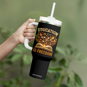 Black History Education Is Freedom Tumbler With Handle Retro Books Afro African American Heritage TS10 Print Your Wear