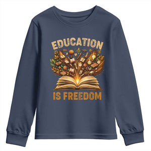 Black History Education Is Freedom Youth Sweatshirt Retro Books Afro African American Heritage TS10 Navy Print Your Wear