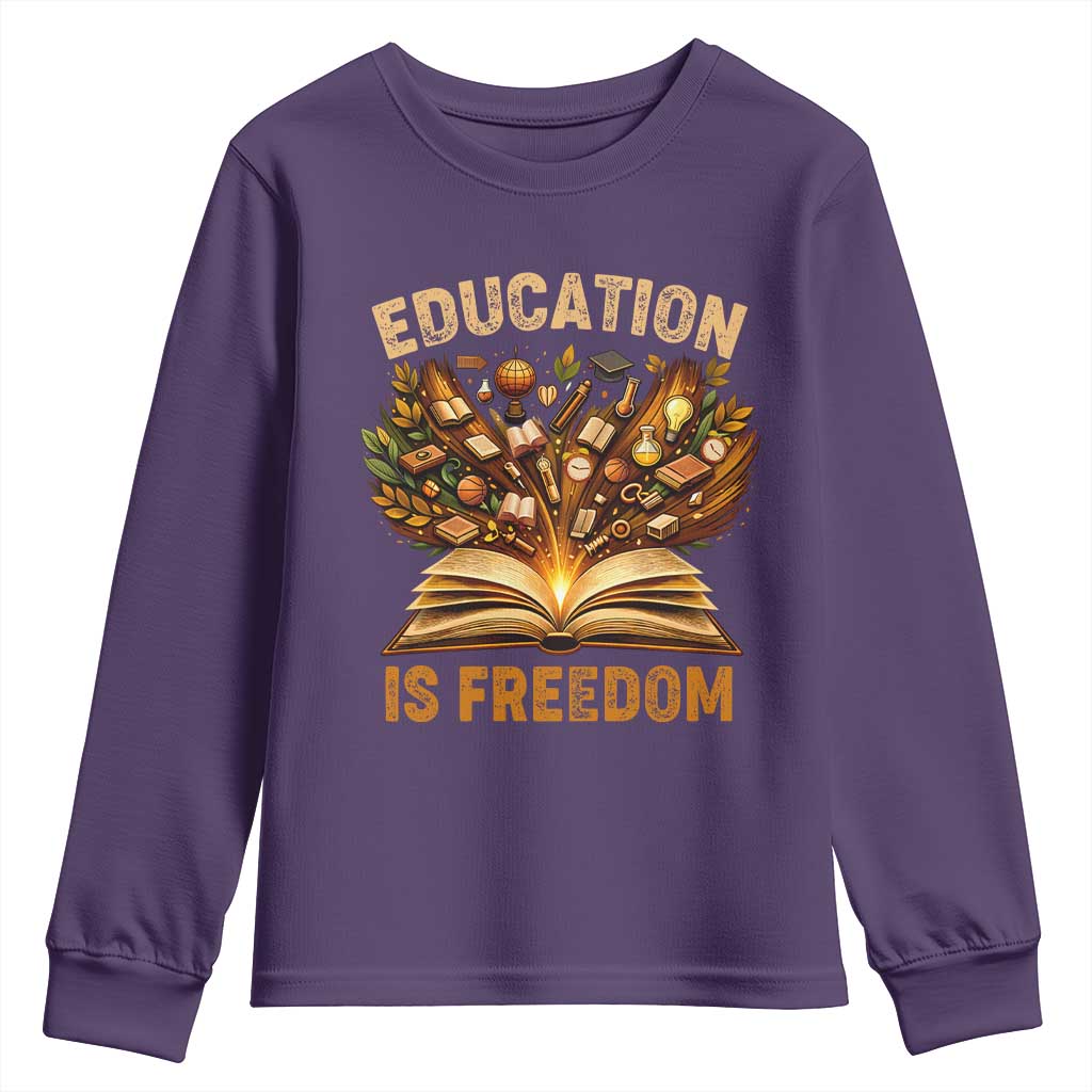 Black History Education Is Freedom Youth Sweatshirt Retro Books Afro African American Heritage TS10 Purple Print Your Wear