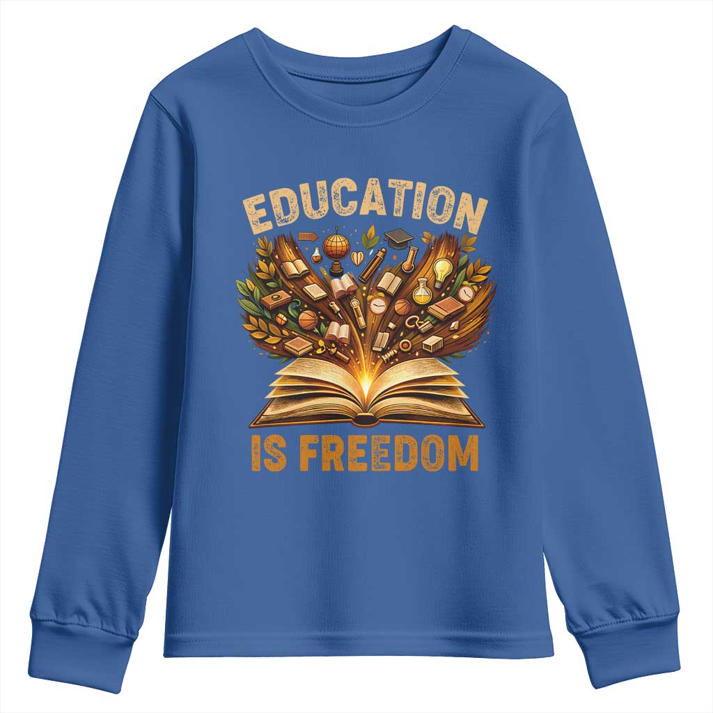 Black History Education Is Freedom Youth Sweatshirt Retro Books Afro African American Heritage TS10 Royal Blue Print Your Wear