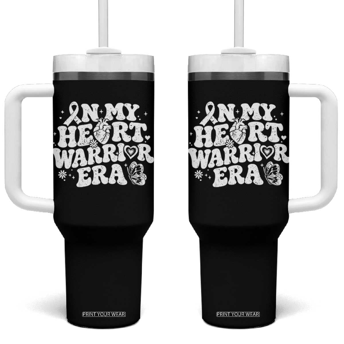 CHD Heart Disease Awareness Tumbler With Handle In My Heart Warrior Era TS10 One Size: 40 oz Black Print Your Wear
