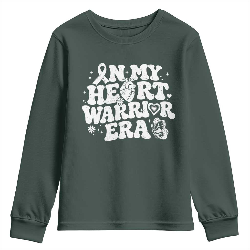 CHD Heart Disease Awareness Youth Sweatshirt In My Heart Warrior Era TS10 Dark Forest Green Print Your Wear