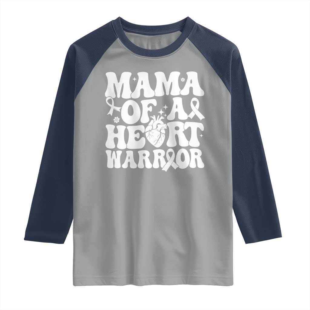 CHD Heart Disease Awareness Raglan Shirt Heart Warrior Mama TS10 Sport Gray Navy Print Your Wear