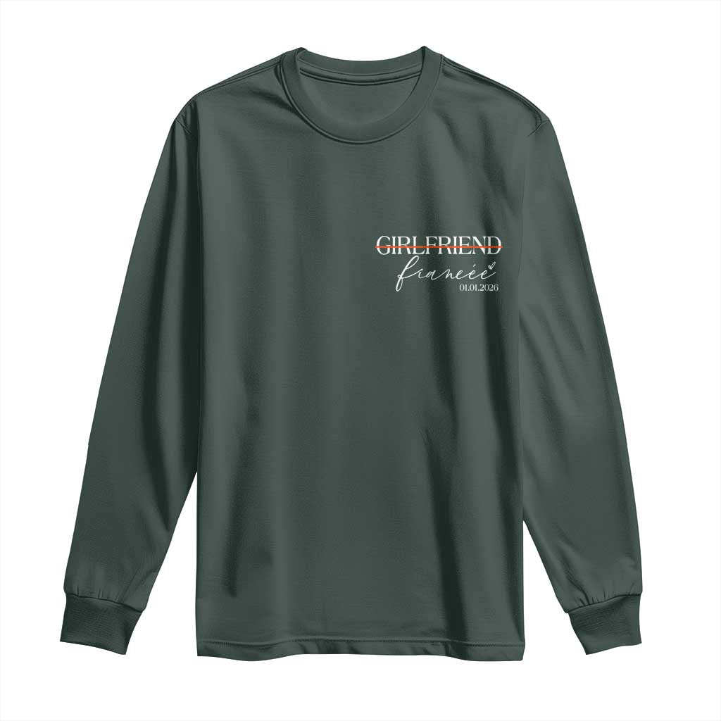 Personalized Fiancee Long Sleeve Shirt Custom Date Girlfriend Engagement Gifts Future Mr and Mrs TS10 Dark Forest Green Print Your Wear