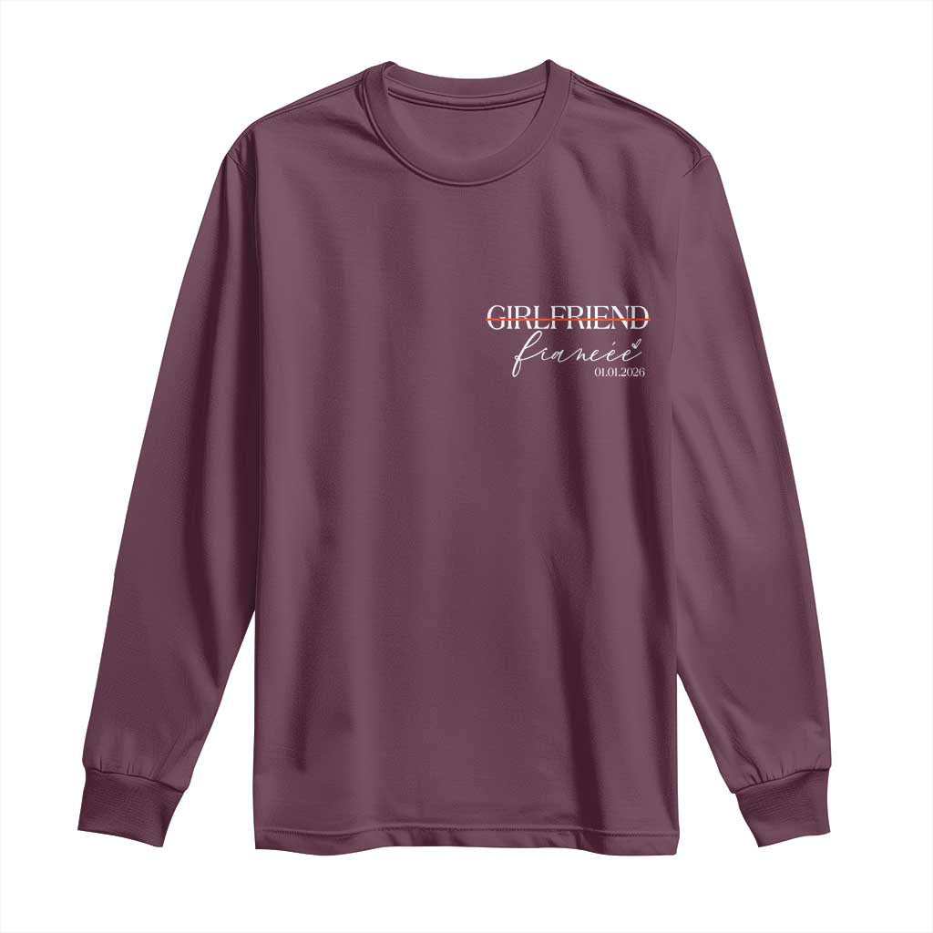Personalized Fiancee Long Sleeve Shirt Custom Date Girlfriend Engagement Gifts Future Mr and Mrs TS10 Maroon Print Your Wear
