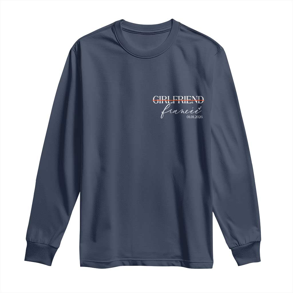 Personalized Fiancee Long Sleeve Shirt Custom Date Girlfriend Engagement Gifts Future Mr and Mrs TS10 Navy Print Your Wear