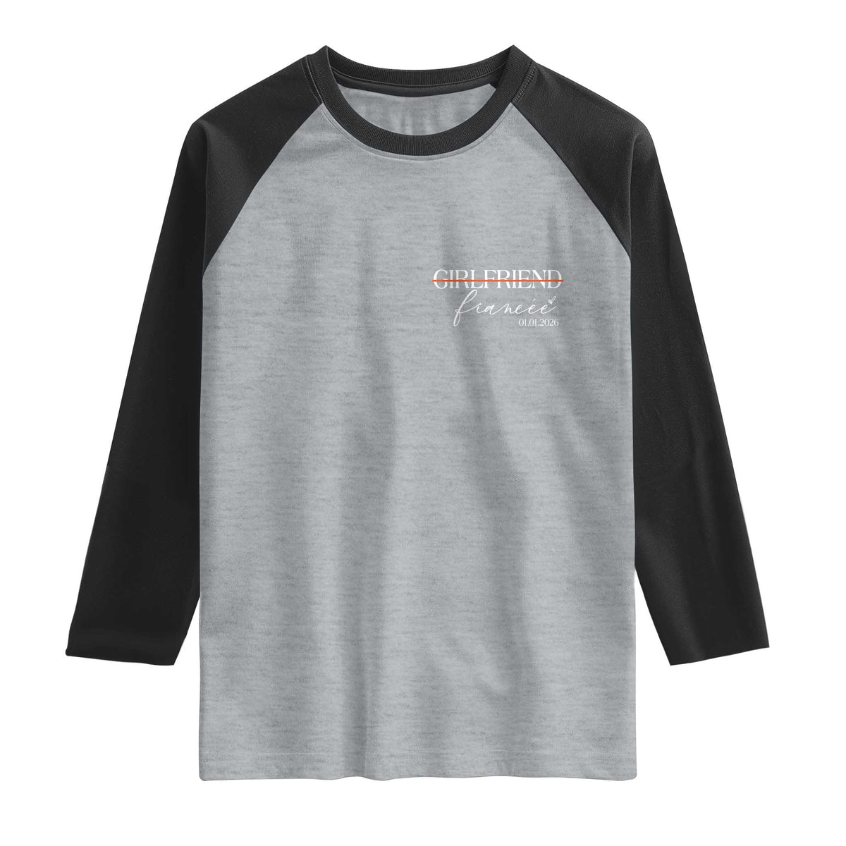 Personalized Fiancee Raglan Shirt Custom Date Girlfriend Engagement Gifts Future Mr and Mrs TS10 Heather Gray Black Print Your Wear