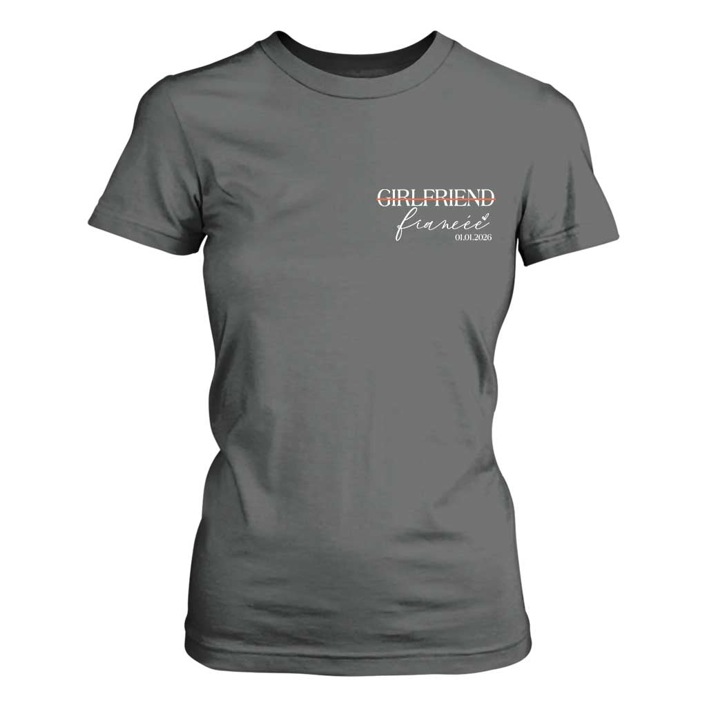 Personalized Fiancee T Shirt For Women Custom Date Girlfriend Engagement Gifts Future Mr and Mrs TS10 Dark Heather Print Your Wear
