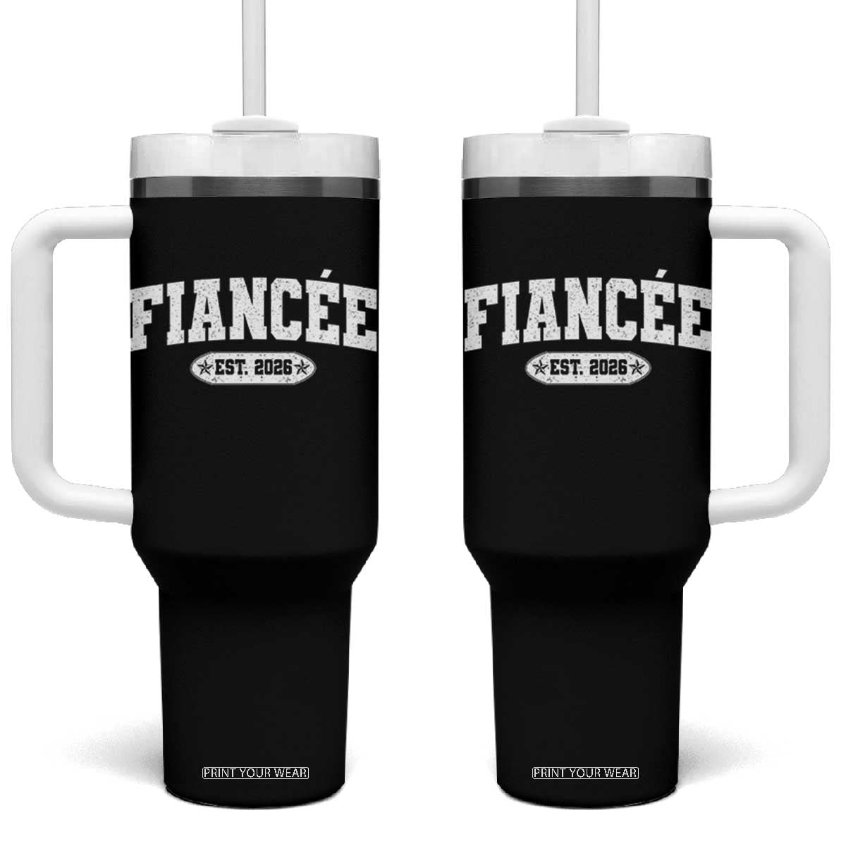 Fiancee Est 2026 Tumbler With Handle Future Mrs. and Mr. Bridal Shower Engagement Gift TS10 One Size: 40 oz Black Print Your Wear