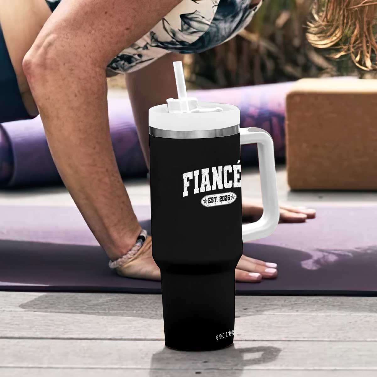 Fiancee Est 2026 Tumbler With Handle Future Mrs. and Mr. Bridal Shower Engagement Gift TS10 Print Your Wear